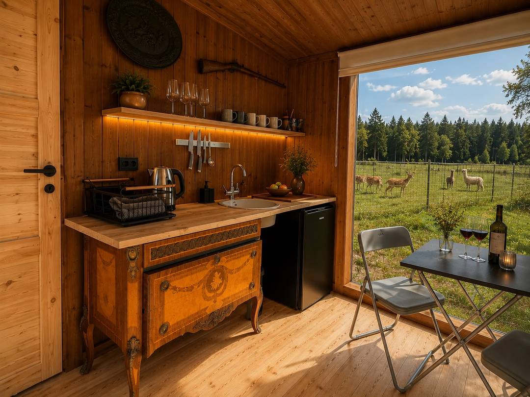 Glass Cabin — стеклянный домик у воды с видом на олений парк